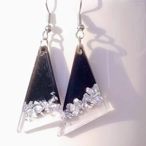 Triangle Silver/Black Resin Earrings