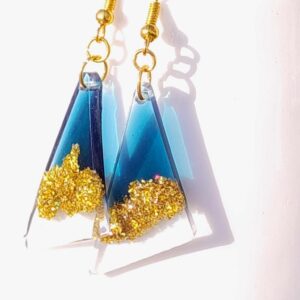 Triangle Gold/Blue Resin Earrings