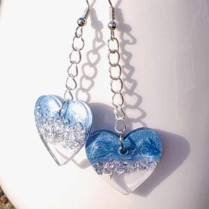 Heart Silver/Blue Resin Earrings