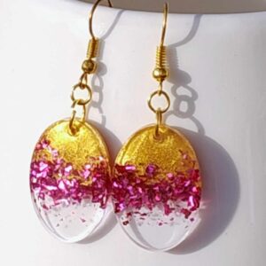 Oval Gold/Pink Resin Earrings