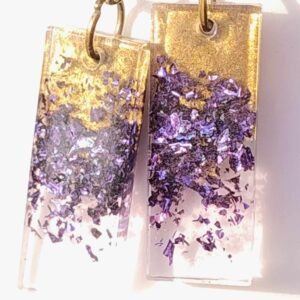 Rectangle Gold/Purple Resin Earrings