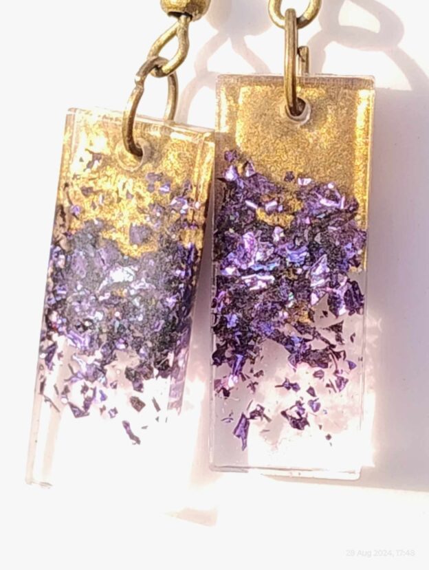 Rectangle Gold/Purple Resin Earrings