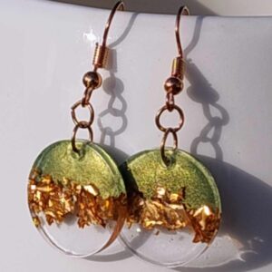 Round Gold/Olive Resin Earrings