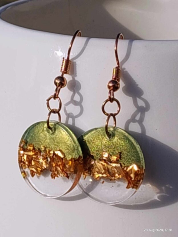 Round Gold/Olive Resin Earrings