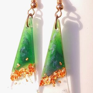 Triangle Gold/Green Resin Earrings