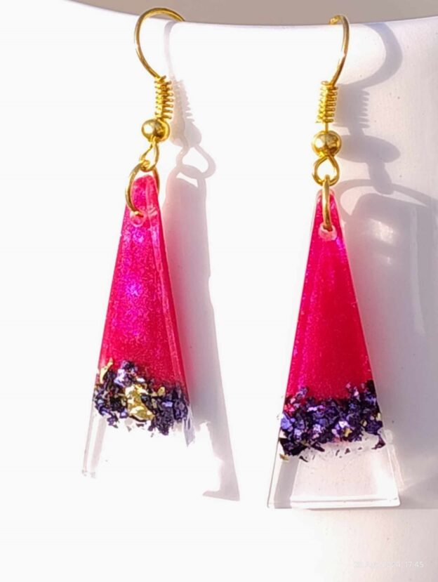 Triangle Purple/Magenta Resin Earrings