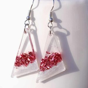 Triangle Pink/White Resin Earrings