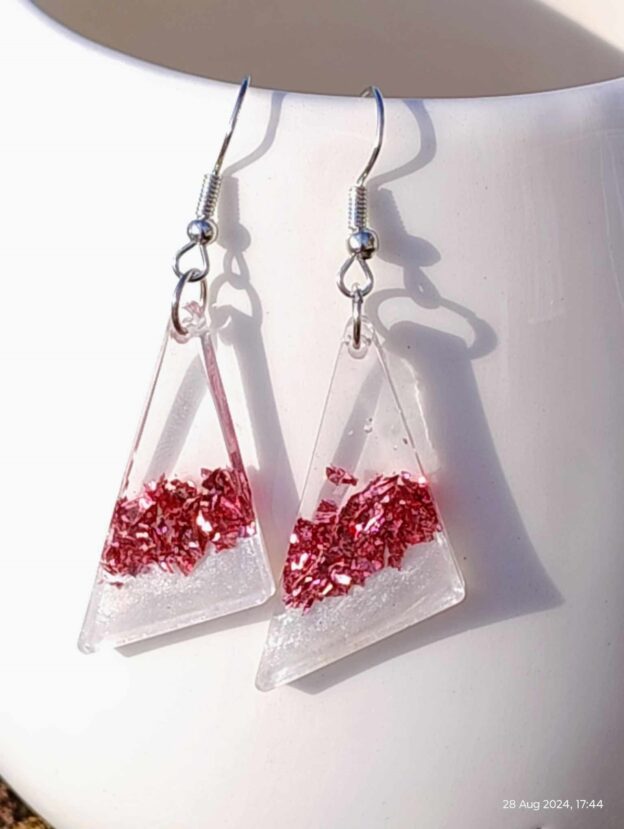 Triangle Pink/White Resin Earrings