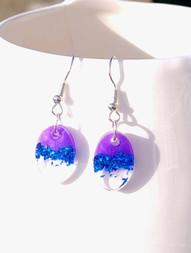 Oval Blue/Purple Resin Earrings