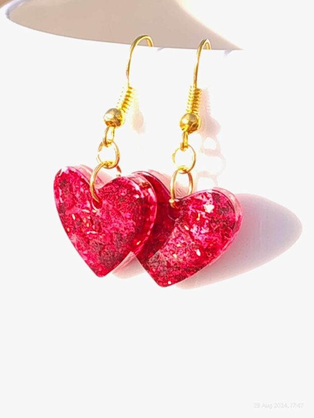 Red Heart Resin Earrings