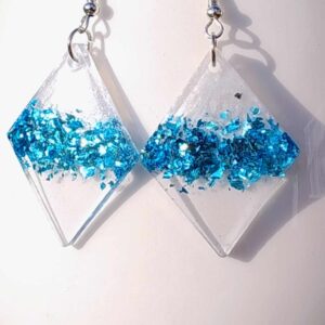 Diamond Blue/White Resin Earrings