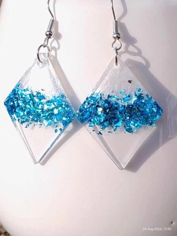 Diamond Blue/White Resin Earrings