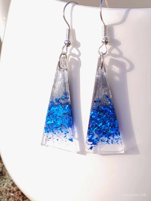 Triangle Blue/White Resin Earrings