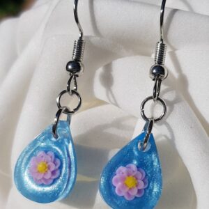 River Flower Resin Droplet Earrings