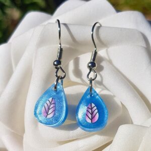 Blue and Purple Leaf Droplet Earrings