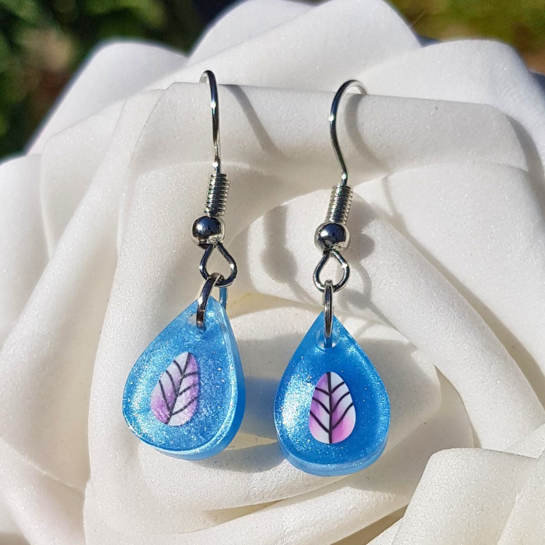 Blue and Purple Leaf Droplet Earrings