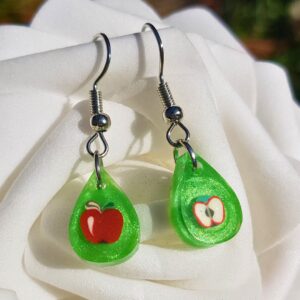 Green Resin Apple Droplet Earrings