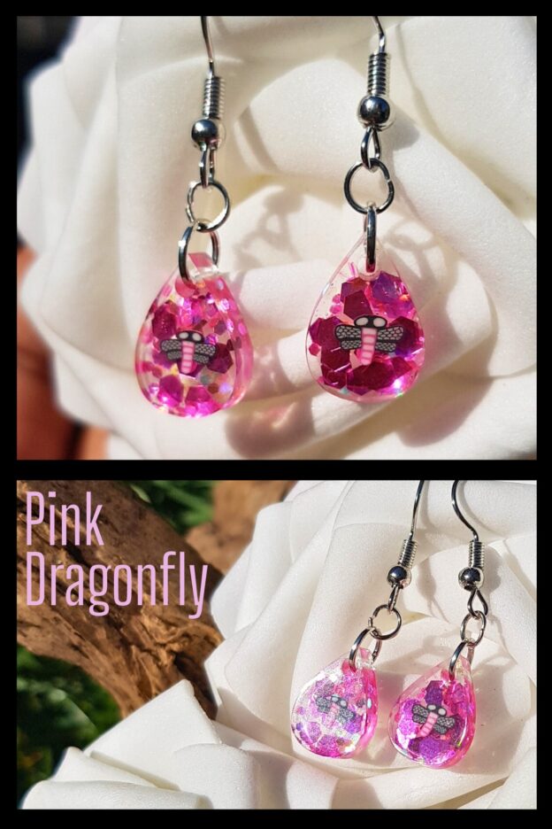 Dragonfly Resin Droplet Earrings - Image 3